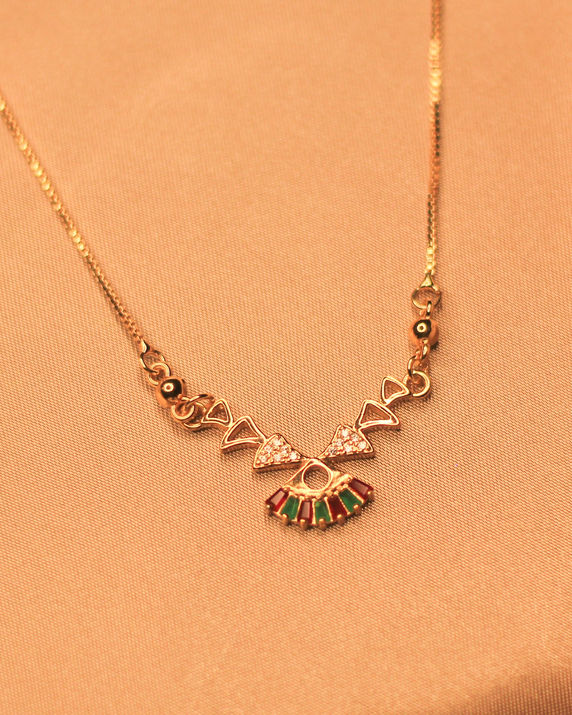 Red and Green Stone Triangle Necklace