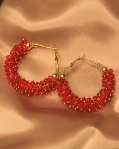 Red Beads Hoop Earrings